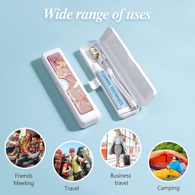 2 Pcs Toothbrush Travel Case - Colorful Pattern, Holder and Covers for Toothbrushes, Includes Tongue Scraper Case