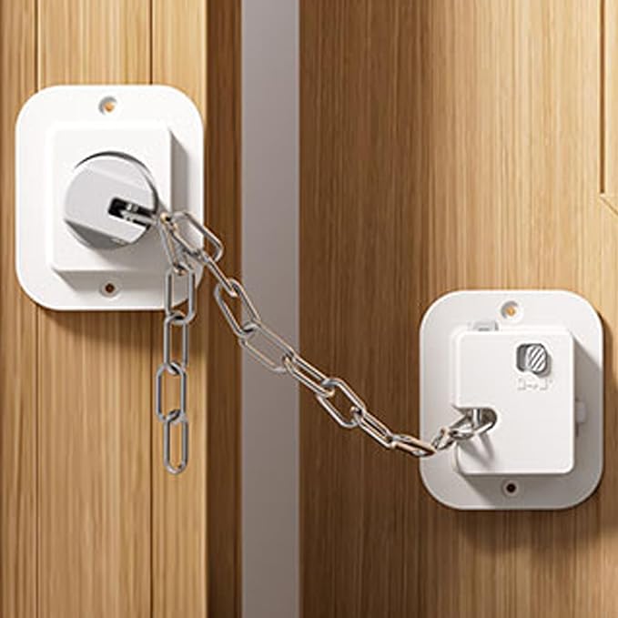 Child Proof Door Lock with Adjustable Strap, 3M Adhesive Safety Locks for Baby & Pets, No Tools Needed 2 Pack