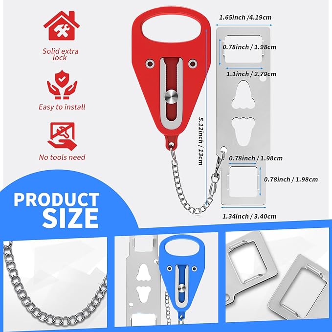 Portable Door Lock,2Pack Hotel Door Lock for Travel,Extra Lock for Additional Privacy and Safety in Home,Hotel and Apartment,Protect Family Security in Traveling,Home,Hotel,Apartment,AirBNB