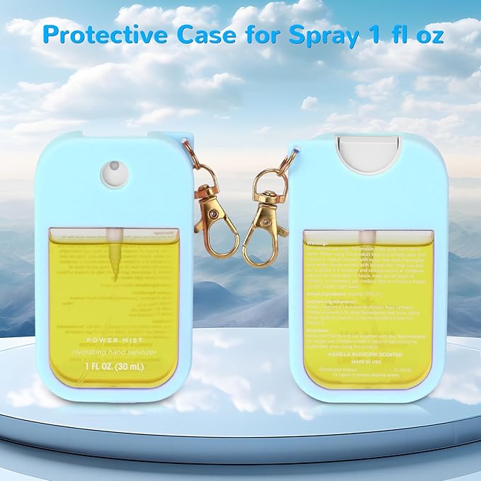 Hand Sanitizer Spray Case Compatible with Touchland Power Mist 1 oz – Silicone Case with Keychain for Touch Land Mist 1 fl oz（30 ml）, Hand Sanitizer Accessory for 1 fl oz (Purple+Blue+Red, 3 Pack)