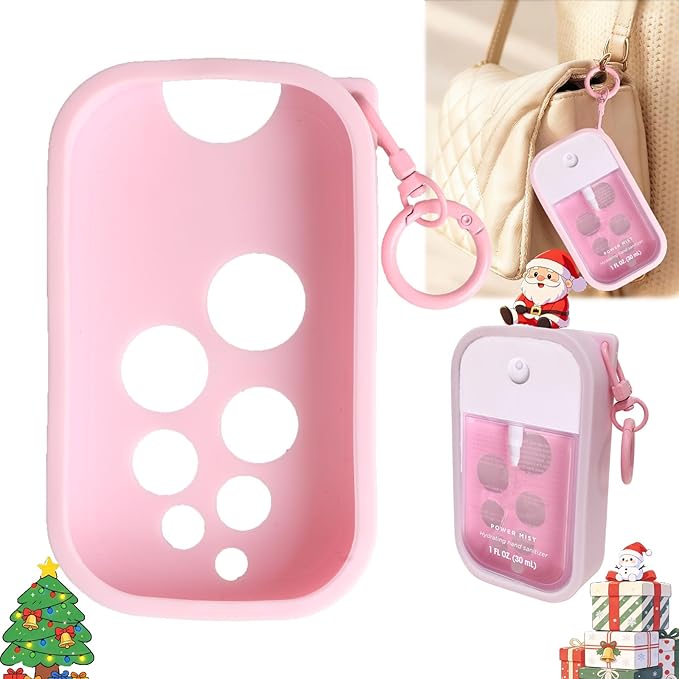 Silicone Case for Touchland Hand Sanitizer Spray 1 fl oz,Protective Case with Dual Keychains and Back Hole Design,Portable Hand Sanitizer Holder Keychain for Daily Outings, Travel & More (Pink)