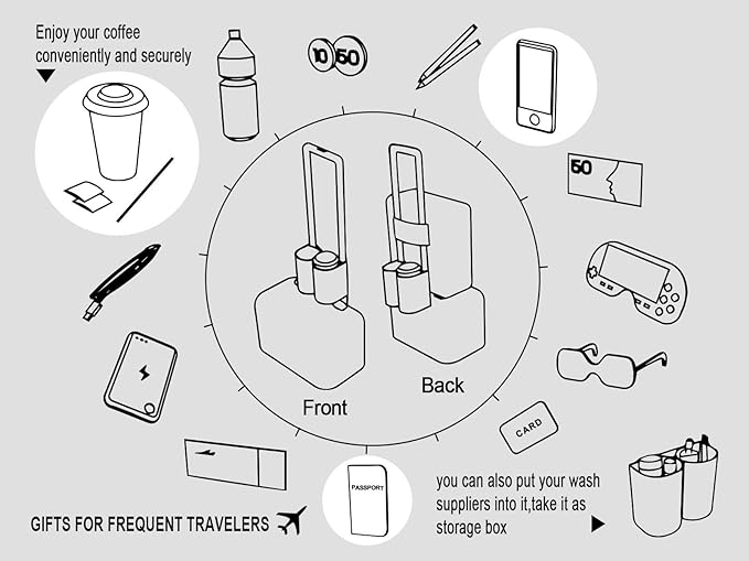 riemot Luggage Travel Cup Holder Free Hand Drink Carrier - Hold Two Coffee Mugs - Fits Roll on Suitcase Handles - Gifts for Flight Attendants Travelers Accessories Glitter Pink