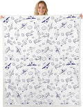 Airplane Kids Throw Blanket,Cartoon Aircraft American Plane Bed Blanket for Girls Boys Adults,Cute Cloud Airplane Fleece Blanket,Blue White Fuzzy Blanket,Twin Size (60 x 80 Inches)