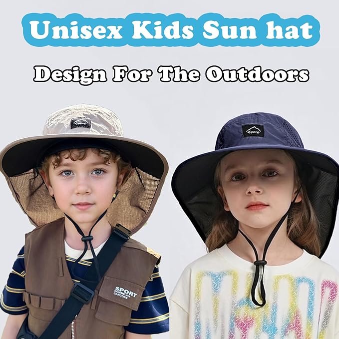 Outdoor Kids Sun Hat with Neck Flap UPF 50+ Quick Dry Beach Hats for Baby Boys Girls Age 2-12 Years Adjustable