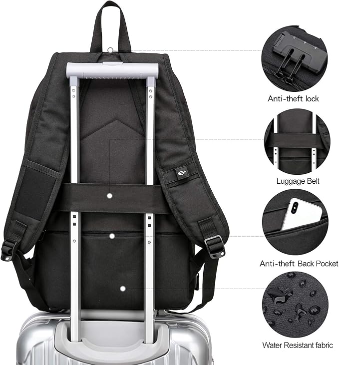 WENIG Anti-Theft Travel Laptop Backpack with USB Charging Port Lock,Water Resistant Slim Work Computer Bag for Men College Bookbags Fits 15.6 Inch Laptop