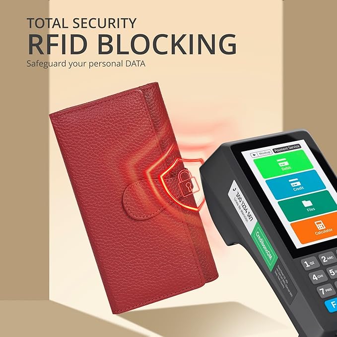 Real Leather Women Wallet Leather with RFID Blocking -Trifold Card Holder Designer Ladies Clutch with ID Window Wallets