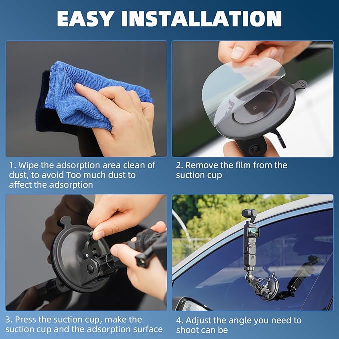 BRDRC Pocket 3 4 Suction Cup Mount, for Xtra Muse Car Windshield Window Dash Holder Kit with Expansion Adapter for Insta360 X4 X5 Go 3S for GoPro Max Hero Pocket 3 4 Action 6 5 Pro Nano Accessories
