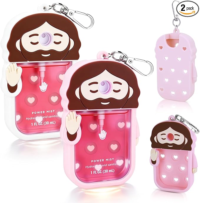 Silicone Case Compatible with Touchland Hand Sanitizer Spray, Touchland Case with Keychain, Protective Case for Power & Glow Mist 1 FL Oz/30ML, Sanitizer Spray Accessory for Mother‘s Day(Pink&White)
