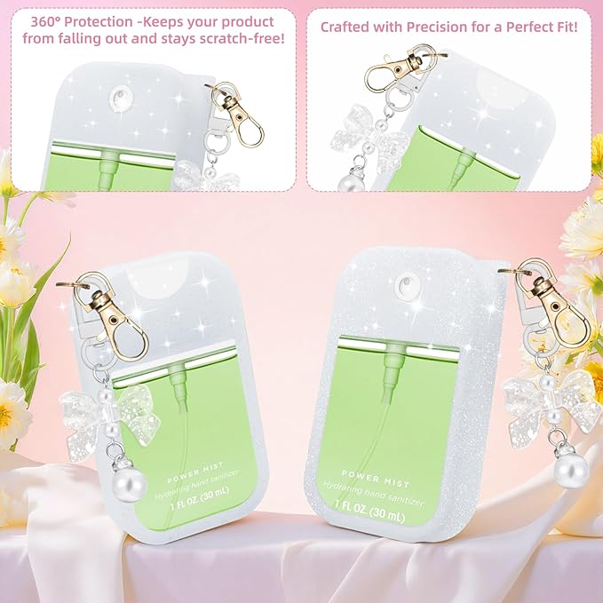 Silicone Case Compatible with Touchland Hand Sanitizer Spray Mist 1 oz with Bow Keychain