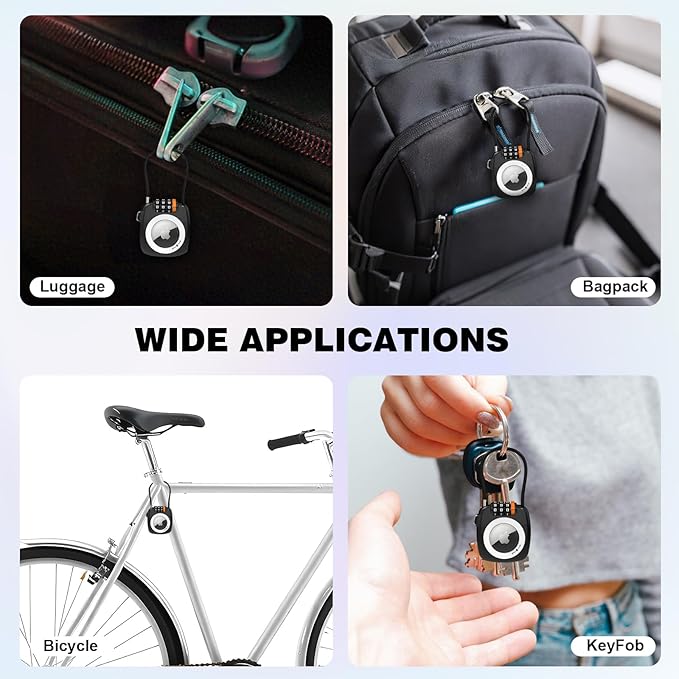 Airtag Keychain Holder with 3 Digit Combination Lock for Luggage, Suitcase, Backpack, Lockers, Travel Luggage Locks, Resettable Cable Lock with Zinc Alloy Body (Gray)