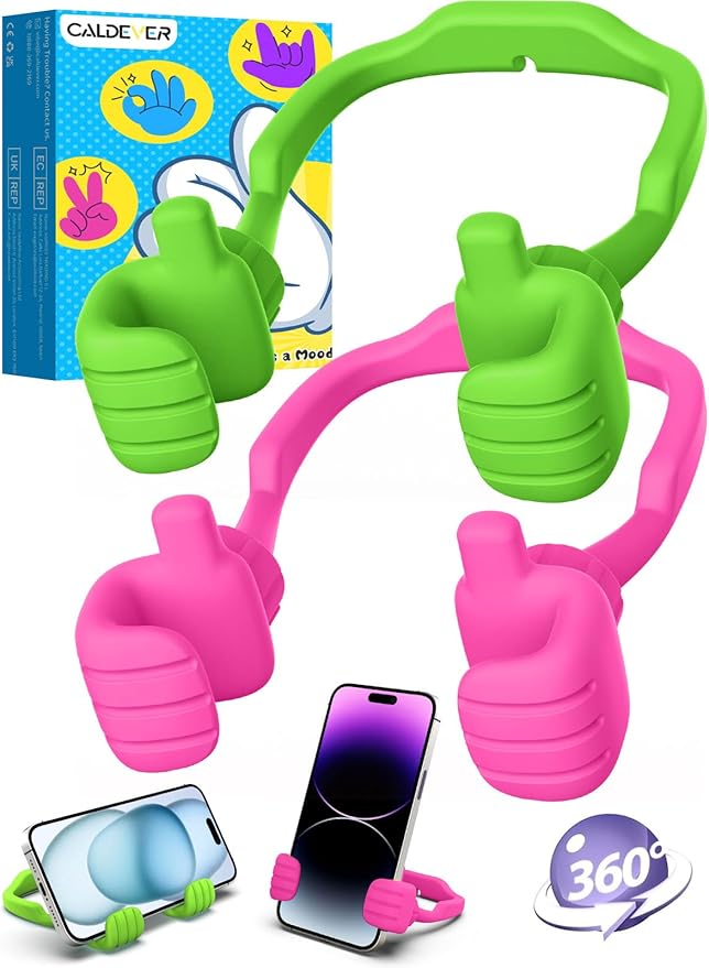 Gifts for Mothers Day Mom Wife Adults Cell Phone Stand - 2 Pack Thumbs Up Lazy Phone Holder for Desk Stocking Stuffers Birthday Gifts for Girls Boys Kids Men (Hot Pink & Avocado Green, 2)