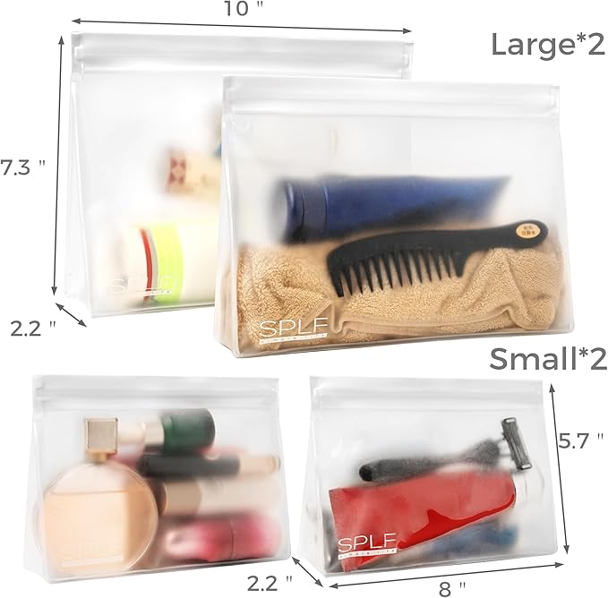 SPLF 4 Pack Leakproof Clear Toiletry bags, TSA Approved Quart Size Zipper Bags, BPA Free Travel Makeup Cosmetic Bags for Women Men, Carry on Airport Airline Compliant Bags