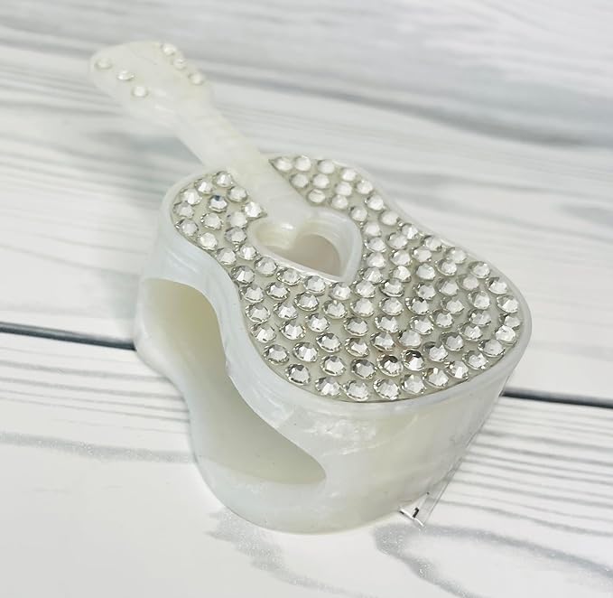 Bath and Body Works White Diamond Studded Sound-making Bling Guitar Pocketbac Hand Sanitzer Holder
