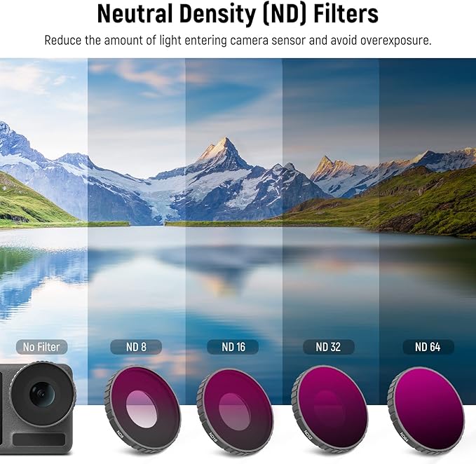 NEEWER 5PCS ND Filter Kit Compatible with DJI Osmo Action 3, CPL ND8 ND16 ND32 ND64 Neutral Density Filter HD Optical Glass Multi Layer Coated Aluminum Alloy Frame for Action Camera Accessories