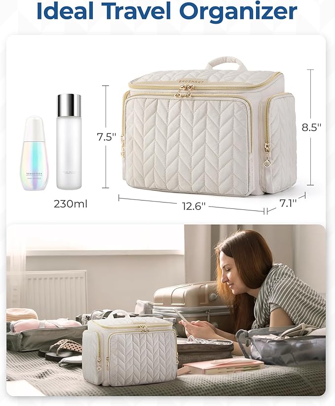 BAGSMART Travel Toiletry Bag, Large Wide-open Travel Bag for Toiletries, Makeup Cosmetic Travel Bag with Handle-Purple