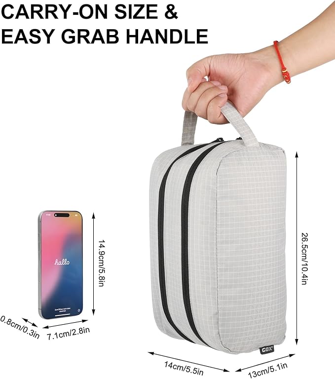 GOX Small Travel Toiletry Bag for Men, Dopp Kit, Water-Repellent Nylon, TSA Carry-On Leakproof Cosmetic Organizer (10.4"x5.5"x5.1") & Carry Handle (Grey)