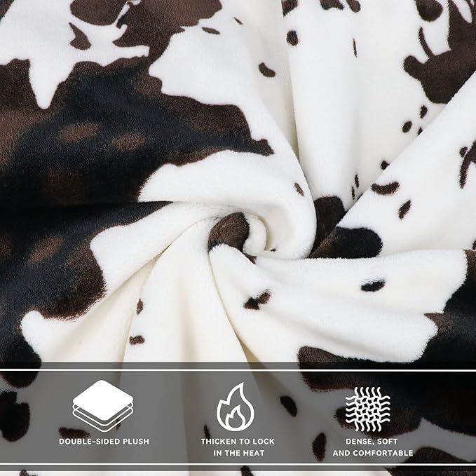 Soft Throw Blanket for Women Men, Brown White Warm Cozy Fleece Throws for Couch Bed, Farmhouse Home Living Room Decor, Birthday Gifts for Women Men Teens Boys Girls 50"x60"