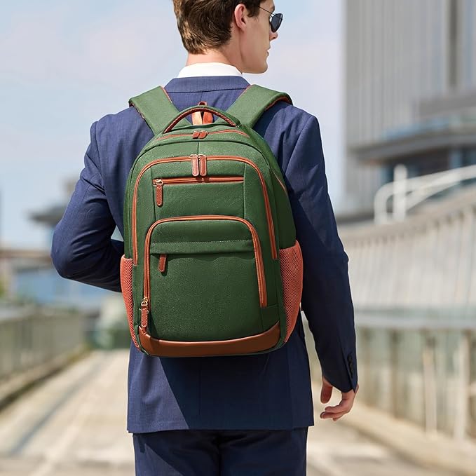 BOVIP Travel Backpack For Men Women,40L Carry On Backpack Flight Approved,TSA Personal Item Travel Bag Fits 17 Inch Laptop,Business Weekender Overnight Daypack Green
