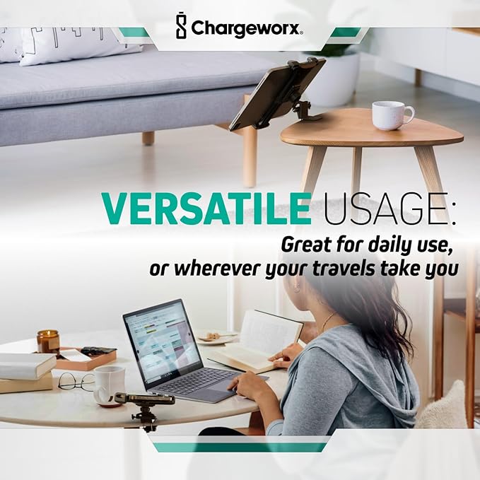 CHARGEWORX Airplane Tablet Holder for Tray Table, Universal Phone & Tablet Mount with 360° Rotation, Foldable Travel Phone Holder for Airplane, Train & Car, Compatible with iPad, Kindle & Smartphones