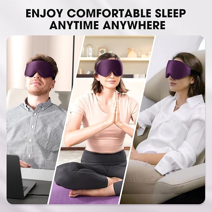 Sleep Mask | 99% Fully Block Out Light Eye Sleep Mask | Long Lash Extension | 3D Deep Contoured Eyes Cover Zero Pressure | Adjustable Straps | Sleep Travel Home Nap Rest Women Men (Purple)