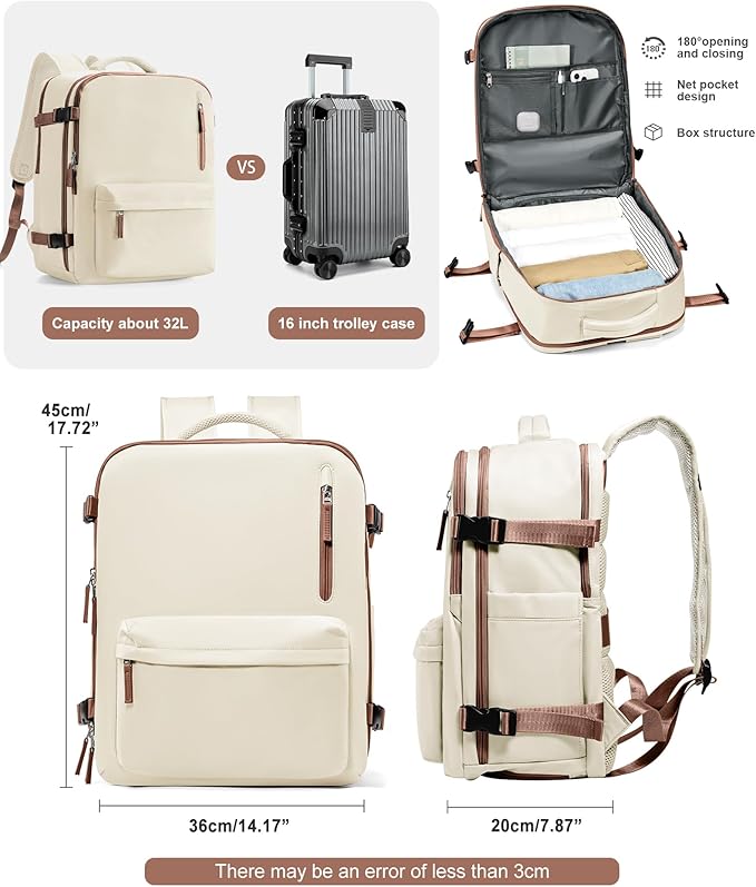VGCUB Travel Backpack for Women Men for Spirit Airlines Personal Item Bag 18x14x8 Inches Laptop College Backpack,Waterproof Carry on Flight Approved Work Backpack Mochila de Viaje,Large Beige brown