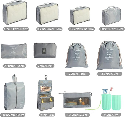 12PCS Packing Cubes for Suitcases, Travel Luggage Organizer Bags, Packing Cubes Luggage Packing Organizers for Travel Accessories, Grey