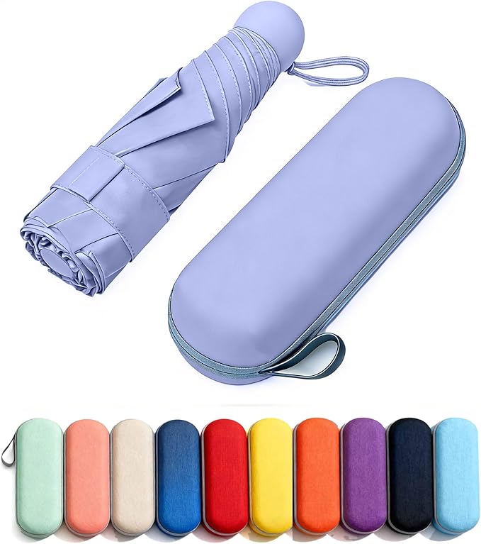 MRTLLOA Travel Essentials Mini Umbrella with Case for Purse - Small Compact & Lightweight, UV Sun Protection, Manual Open/Close for Pocket Umbrella(Women/Men/Kids)