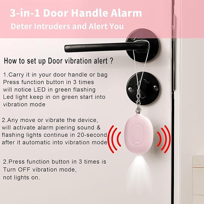 Door Stopper Security Alarm, Door Stopped Alarm When Opened, 130dB Loud Portable Vibration Sensor Door Stop Alarm with LED Flashing, USB Rechargeable for Travel Hotel Home Apartment Safety