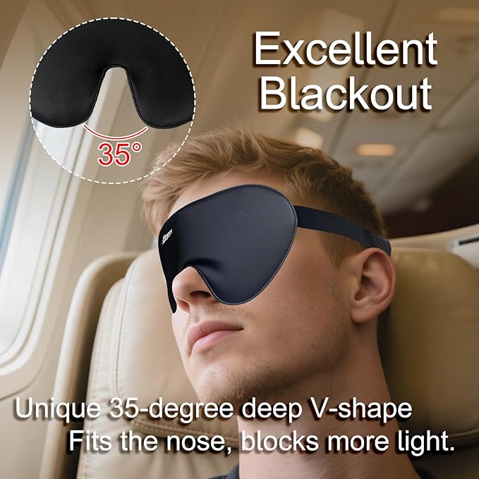 100% Pure Silk Eye Mask,Natural Sleep Masks for Women Complete Blackout Breathable Satin Sleeping Mask for Men with Pouch/Adjustable Ultra Soft Strap Extra Large(XL) Ideal Christmas Gift