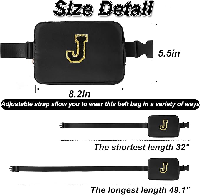 Uygafly Personalized Belt Bag for Women Girls - Fashion Mini Waist Packs with Adjustable Strap - Trendy Travel Fanny Pack Crossbody Bags with Initial Letter - Teen Gifts | Black,Black J