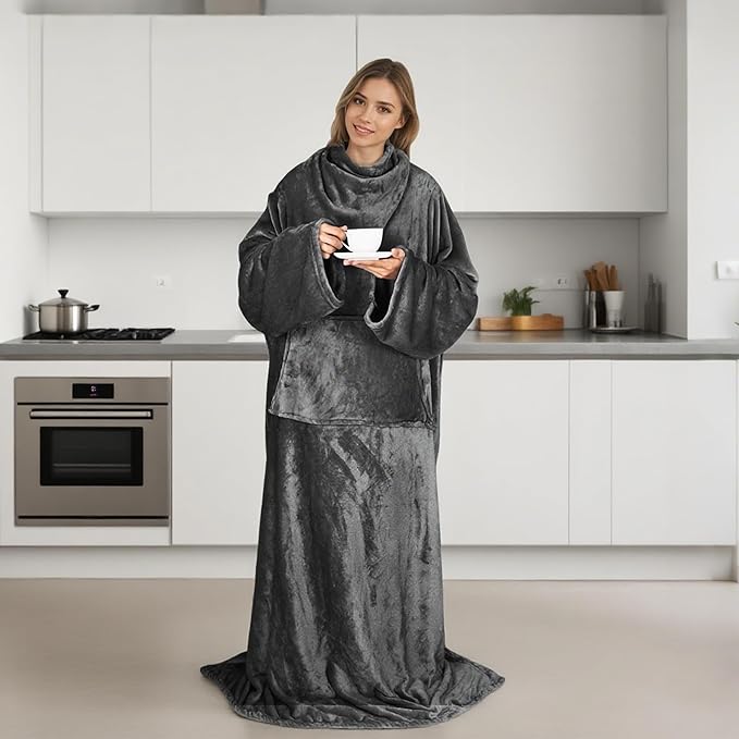 Catalonia Packable Travel Wearable Blanket Pillow with Sleeves for Adults, 2 in 1 Wearable Blanket with Pockets