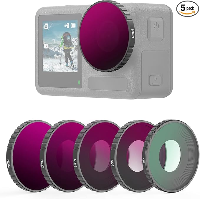NEEWER 5PCS ND Filter Kit Compatible with DJI Osmo Action 3, CPL ND8 ND16 ND32 ND64 Neutral Density Filter HD Optical Glass Multi Layer Coated Aluminum Alloy Frame for Action Camera Accessories