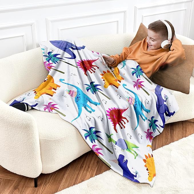 Wajade Toddler Fleece Dinosaur Blanket for Boys, Soft Throw Blanket with Dinosaur Print, Birthday Christmas Halloween Decor for Children, 50"x60"