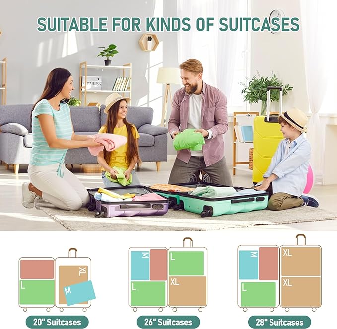 6 Set Compression Packing Cubes, Suitcase Organizer, Lightweight Travel Essentials, Compression Bags For Travel Accessories Luggage Storage Set (6Pcs, Green)