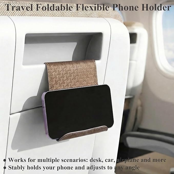 QIELIZI Airplane Travel Essentials for Flying Flex Flap Cell Phone Holder & Flexible Tablet Stand for Desk, Bed, Treadmill, Home & in-Flight Airplane Travel Accessories(1-Triangle Brown)
