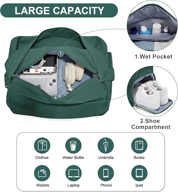 Small Gym Bag with Shoe Compartment, Workout Sport Duffle Bag for Women Travel, Waterproof Shoulder Overnight Bags Lightweight Carry on Tote Bags for Swim, Yoga, Dance