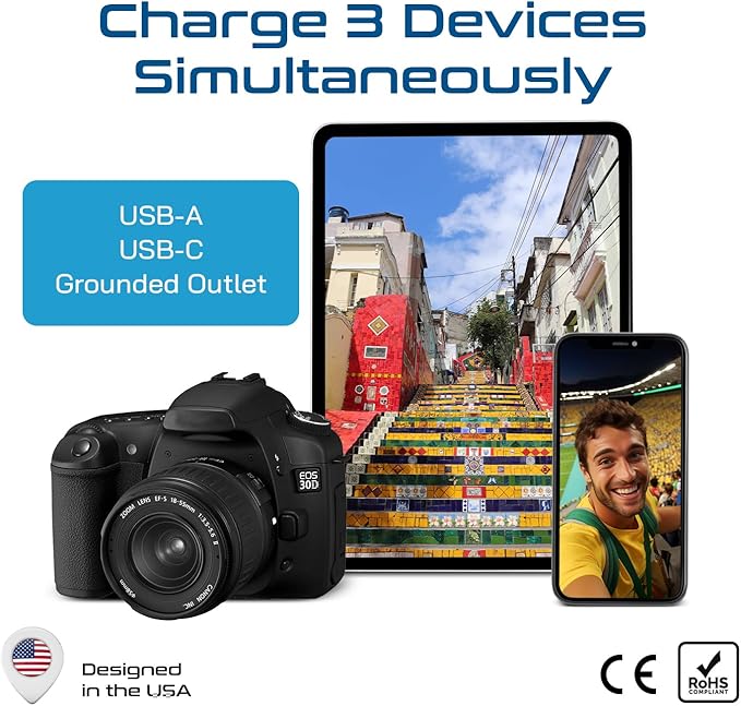 Ceptics Brazil Travel Plug Set - with 2 USB + USA Socket Input - Type C and Type N- Ultra Compact - Safe Grounded Perfect for Cell Phones, Laptops, Camera Chargers