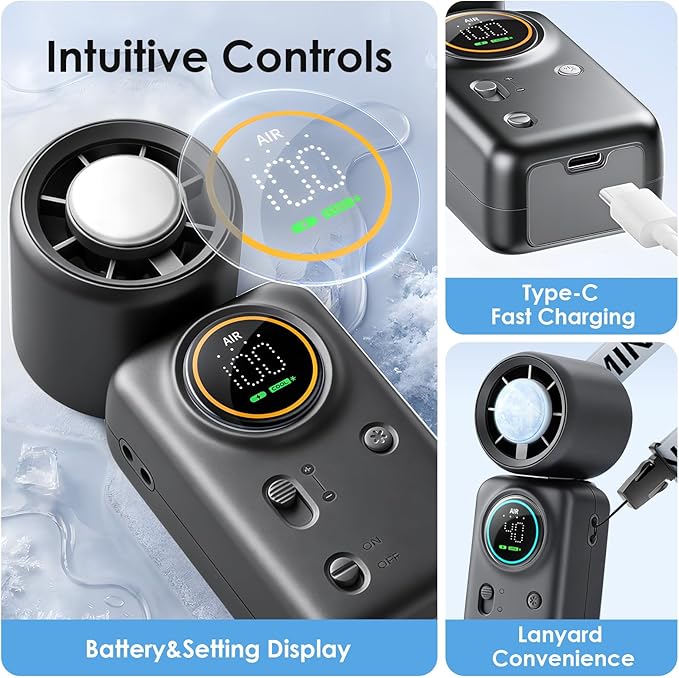 FurBall 4-IN-1 Portable Handheld Fan with Ice Cooling, High-speed Turbo Power 100 Gear Adjustable, LED Display, 6000mAh Rechargeable Battery, Foldable & Quiet Personal Fan for Travel, Office, Outdoor
