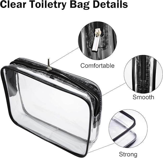 Cosywell Clear Toiletry Bag Quart Size Bag Travel Makeup Cosmetic Bag PVC Toiletries Cosmetic Pouch for Women Men 3PCS (S)