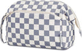 Narwey Checkered Makeup Bag Women Wide-open Make up Bag Travel Cosmetic Bag Organizer Toiletry Bag for Cosmetics Toiletries Accessories (Greyish Blue Checkerboard)