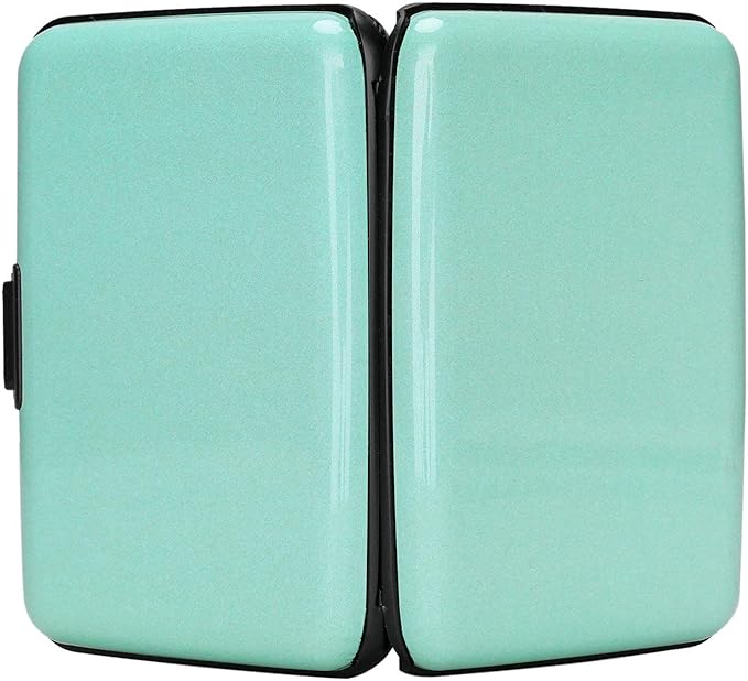 ELFISH Mini RFID Aluminum Wallet Credit Cards Holder Business Card Case Metal ID Case for Men Women (Light blue)