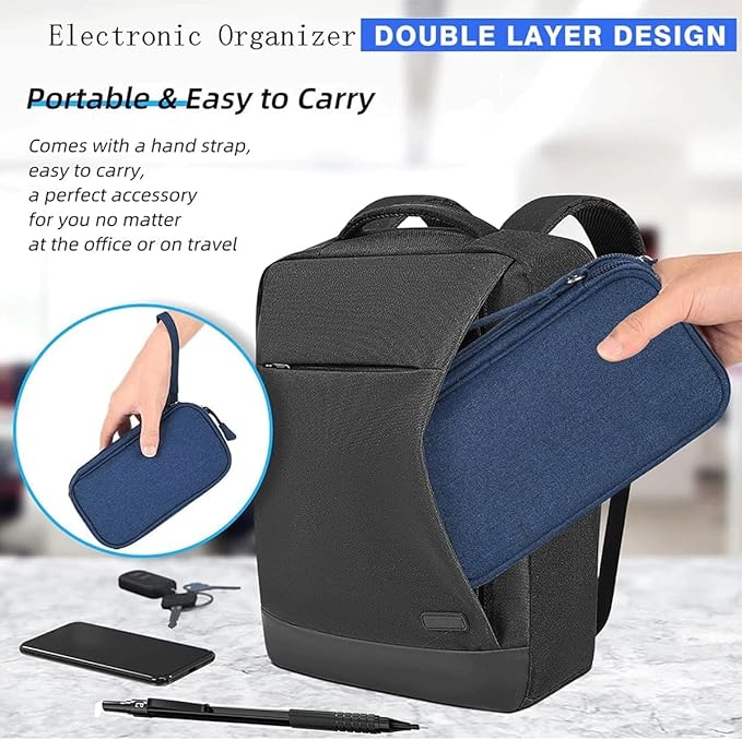 CAAORDKSO Electronic Organizer, Travel Cable Organizer Bag Pouch Electronic Accessories Carry Case Waterproof Electronic Bag for Cable, Cord, Charger, Phone, Power Bank, Earphone (Navy Blue, Medium)