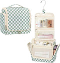 Relavel Travel Toiletry Bag for Women Makeup Bag Cosmetic Organizer Toiletries Bag with Hanging Hook for Travel Size Essentials Accessories Shower Caddy Bag for Bathroom Beach Gym, Green Checkerboard