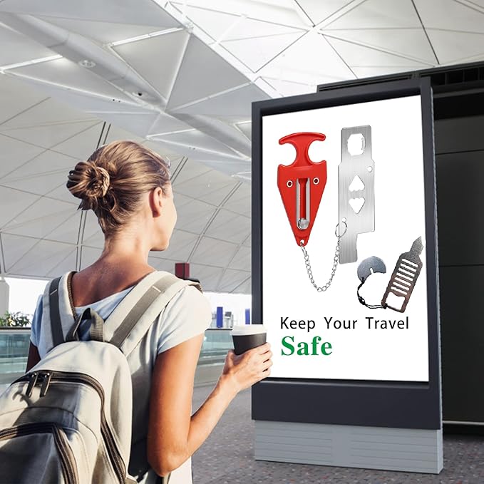 2 Pack Portable Door Lock for Travel - Improved Security Device for Hotel, Apartment - Perfect for Traveling (Two Kinds of Doorstops)