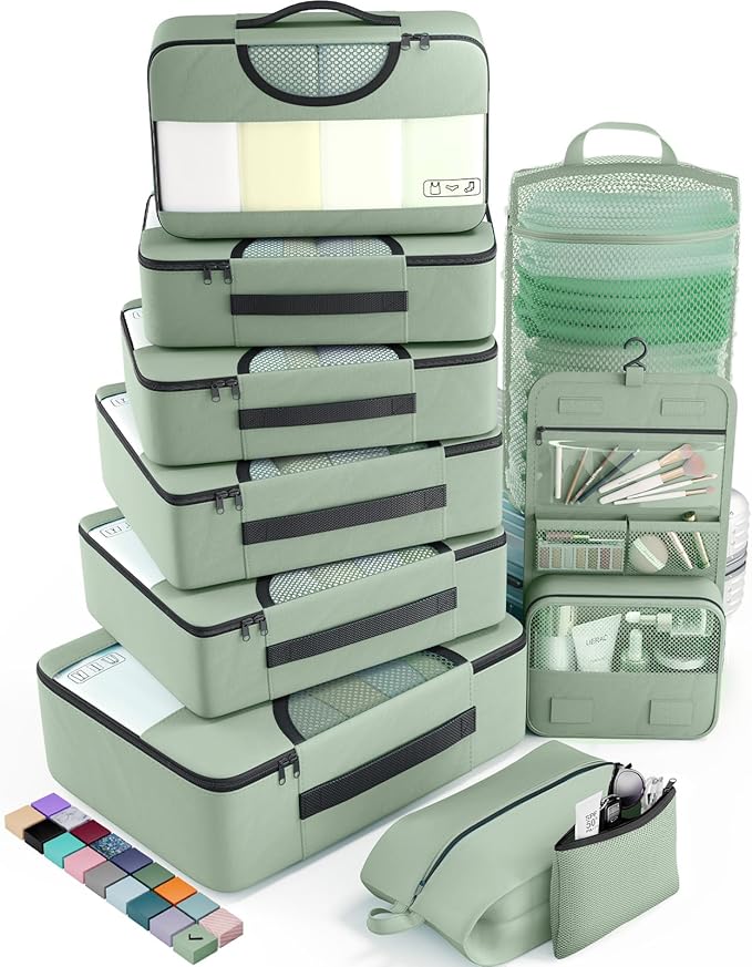 Veken 10 Set Packing Cubes for Travel Essentials, Suitcase Organizer Bags in 4 Sizes, Carry-On Luggage Accessories with Large Laundry Bag & Passport Holder, Must-Have for Airplane, Road Trip & Camping