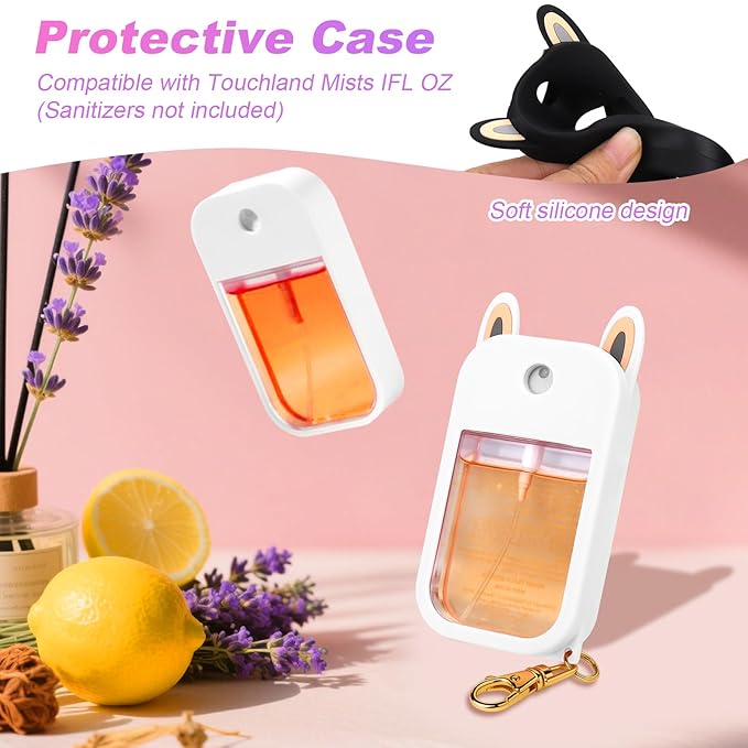 AIERSA Hand Sanitizer Spray Case Compatible with Touchland,Rabbit Ears Design Silicone Hand Sanitizer Case Holder with Keychain for Touch Land Mist Case 1FL. OZ (White)