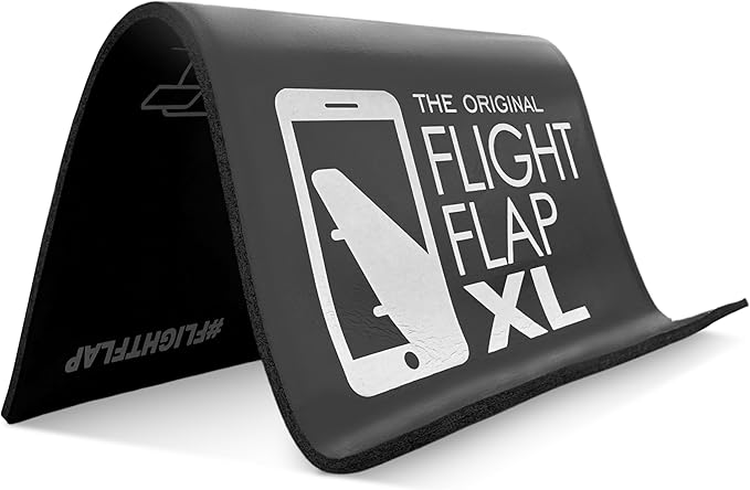 Flight Flap Airplane Tablet Holder, Flexible Cell Phone and Tablet Holder Extra Large 12x7”, Folding Cellphone Stand for Desk, Kindle, Bed, Airplane Gadgets Long Travel Essentials (Black)