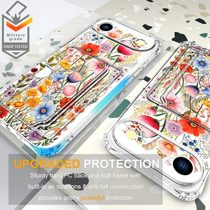 Compatible with iPhone 17 Air Case Card Holder for Women Cute Design,Wallet Phone Cases Transparent Cool Kawaii Protective (Clear Flowers Lily Girly Florals)