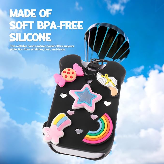 Mity rain Hand Sanitizer Spray Case Compatible With Touchland, Cute Silicone Hand Sanitizer Holder Keychain with 4 Charms, Portable Refillable Sanitizer Accessory, Gift for Women And Teens
