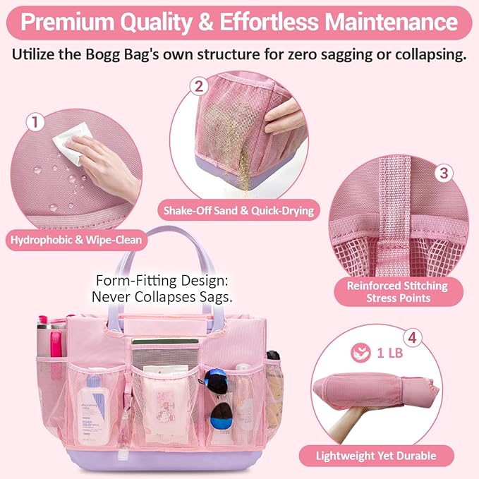 Organizer Insert Compatible with Extar Large Bogg Bag Inner Outer Bag Cover Multi-Pocket Liner with Zip Pouch Easy-Access Exterior Mesh Pockets Picnic Camping Baseball Football Girls Women Mujer Mama